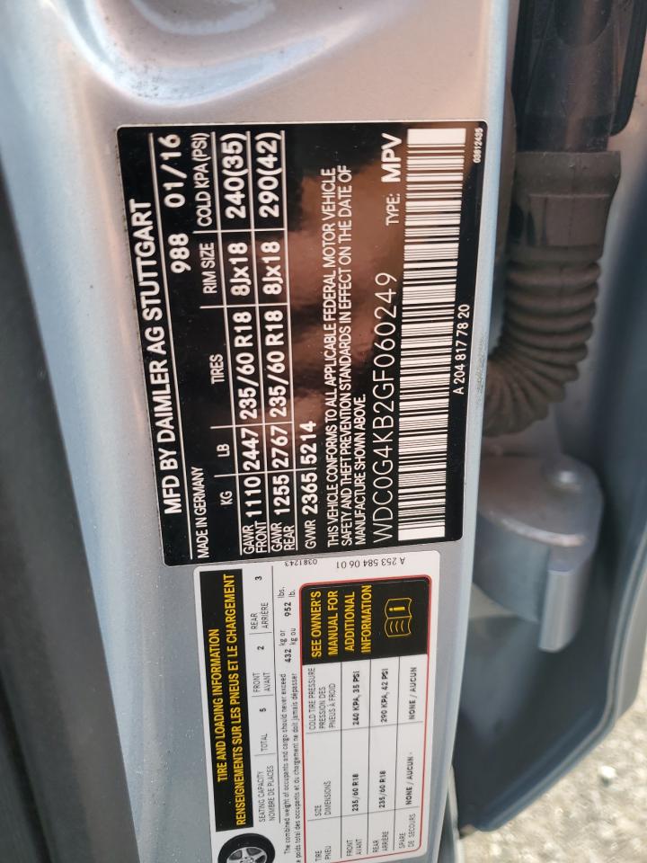 2016 Mercedes-Benz Glc 300 4Matic VIN: WDC0G4KB2GF060249 Lot: 67854695