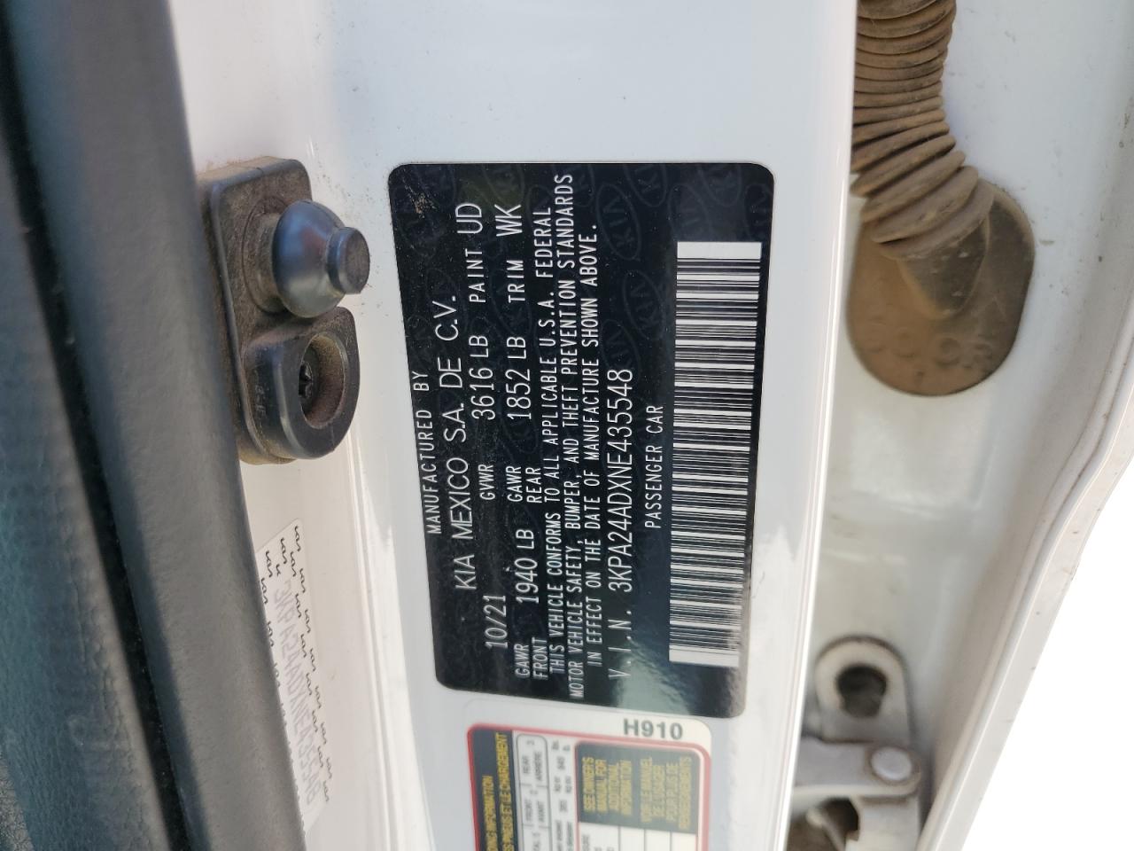 2022 Kia Rio Lx VIN: 3KPA24ADXNE435548 Lot: 69496695