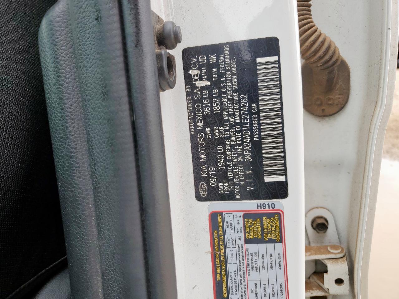 2020 Kia Rio Lx VIN: 3KPA24AD1LE274262 Lot: 70394745