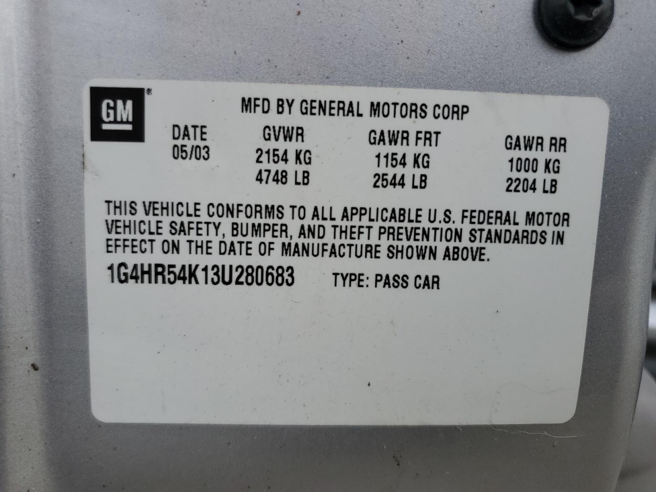 2003 Buick Lesabre Limited VIN: 1G4HR54K13U280683 Lot: 67832695