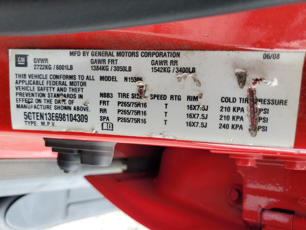 2009 Hummer H3 VIN: 5GTEN13ES98104309 Lot: 69503895