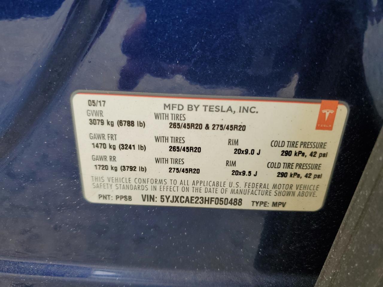 5YJXCAE23HF050488 2017 Tesla Model X
