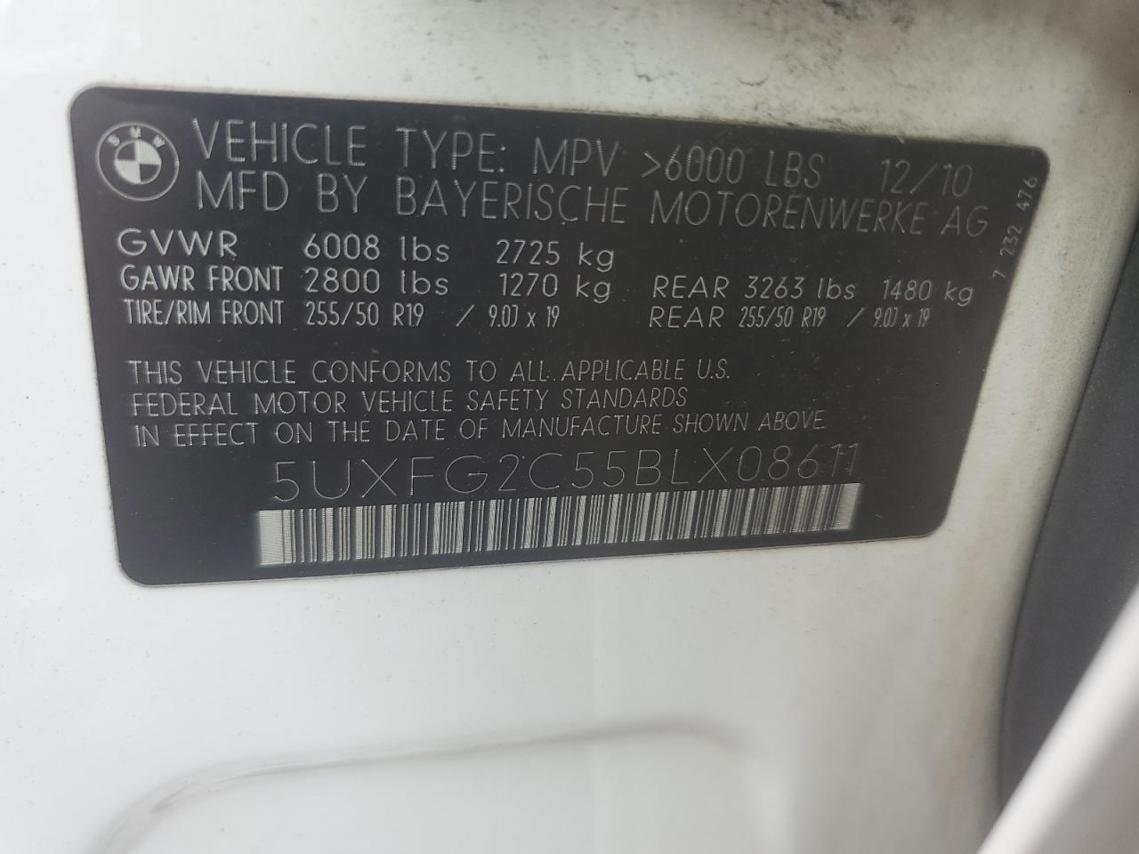 2011 BMW X6 xDrive35I VIN: 5UXFG2C55BLX08611 Lot: 70315895