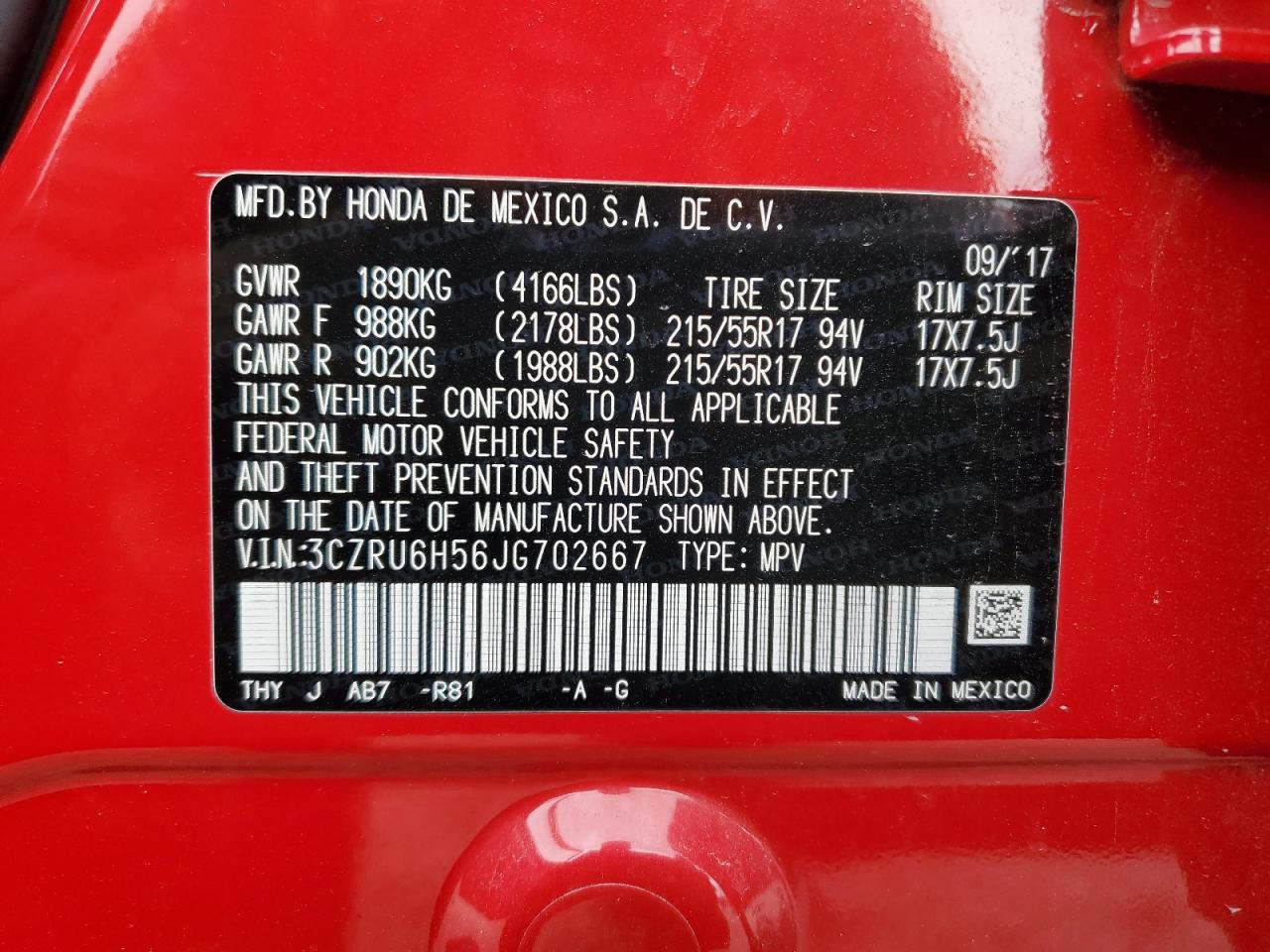 2018 Honda Hr-V Ex VIN: 3CZRU6H56JG702667 Lot: 68678275