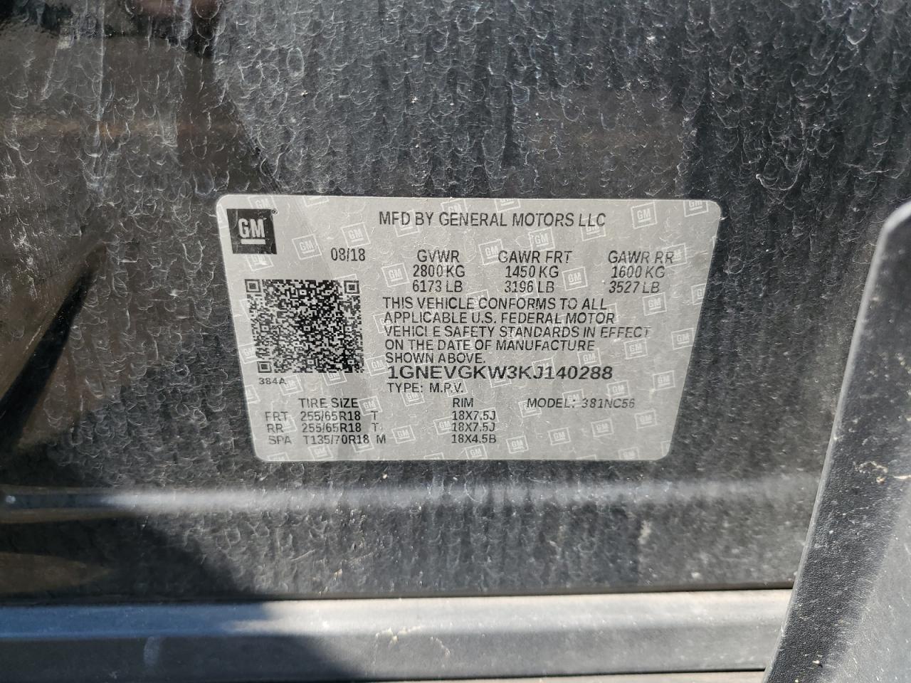 2019 Chevrolet Traverse Lt VIN: 1GNEVGKW3KJ140288 Lot: 67770945