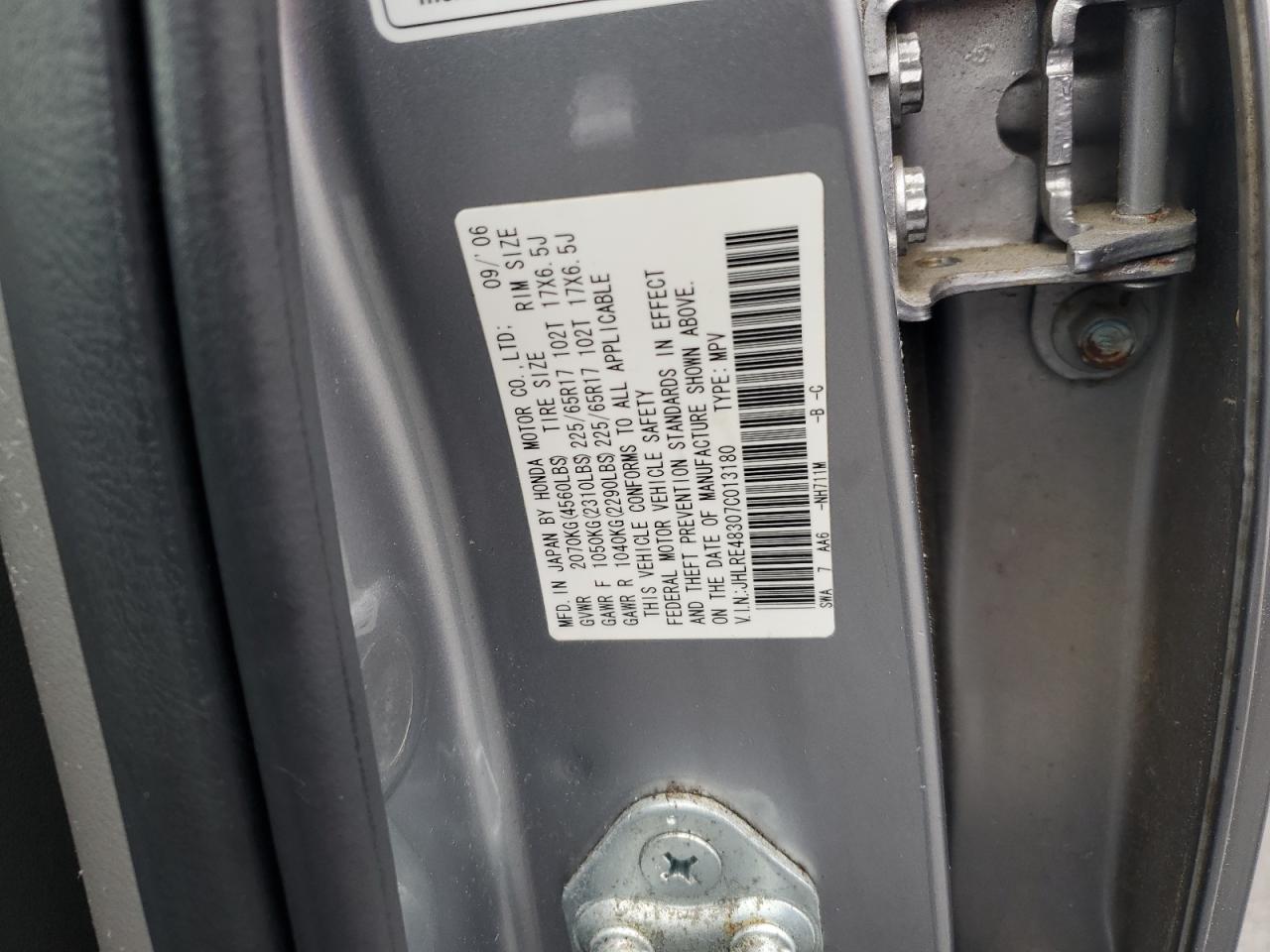 2007 Honda Cr-V Lx VIN: JHLRE48307C013180 Lot: 69654545