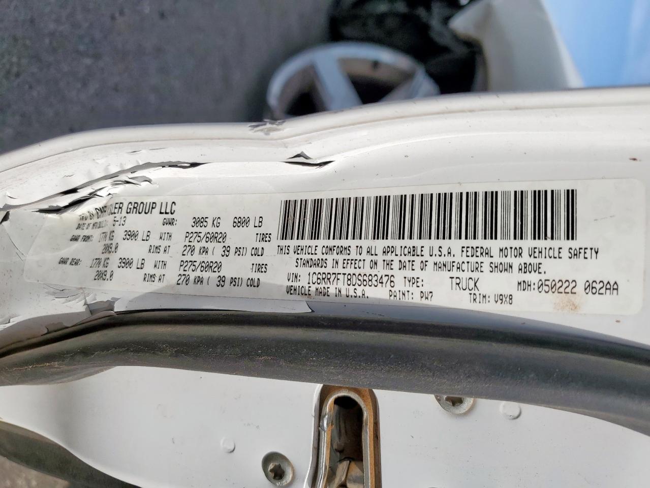 2013 Ram 1500 St VIN: 1C6RR7FT8DS683476 Lot: 68745505