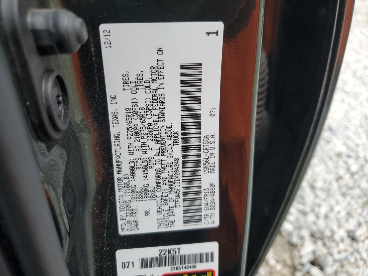 2013 Toyota Tundra Double Cab Sr5 VIN: 5TFUW5F13DX284248 Lot: 67460235