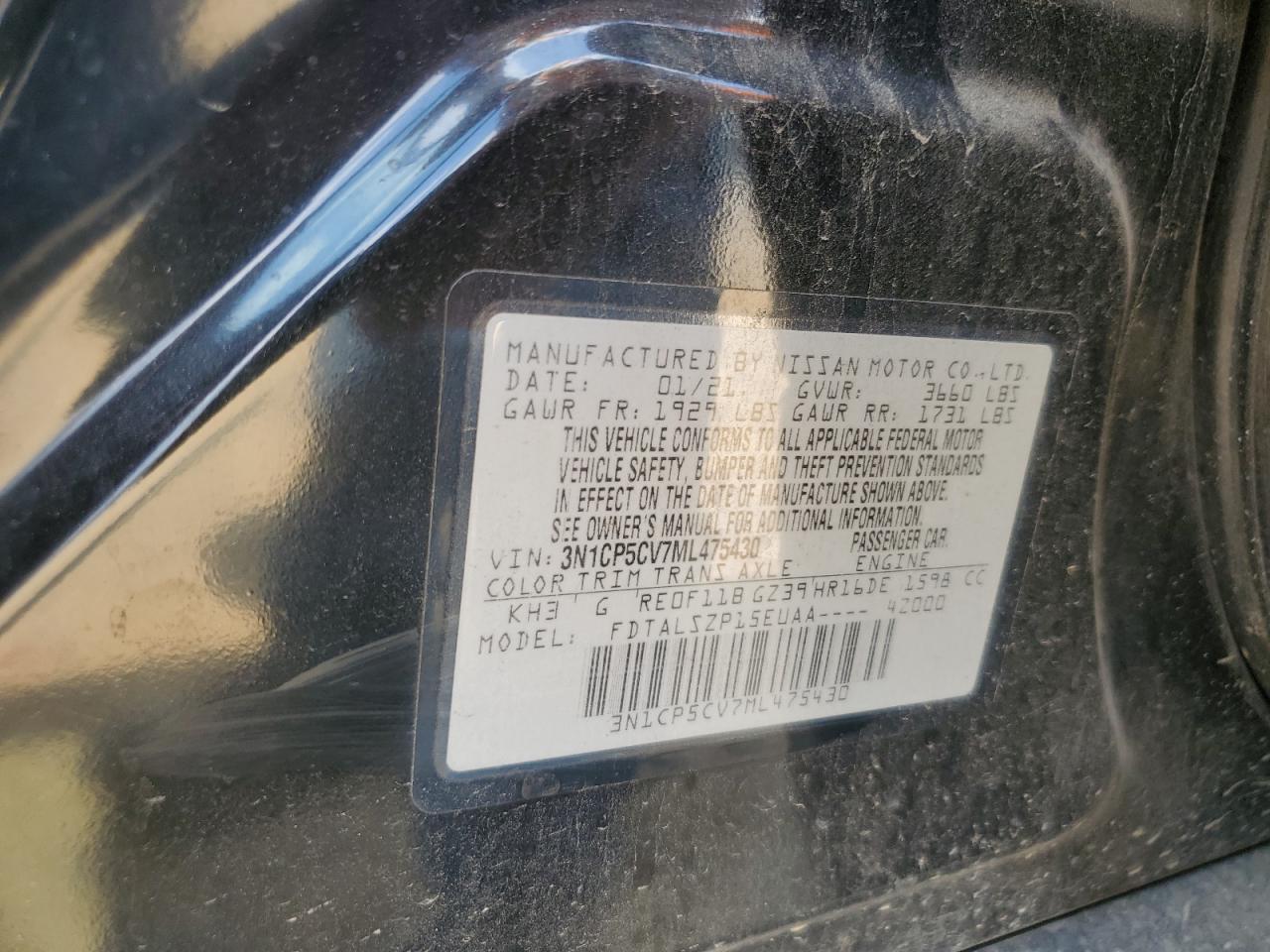 2021 Nissan Kicks Sv VIN: 3N1CP5CV7ML475430 Lot: 69115055