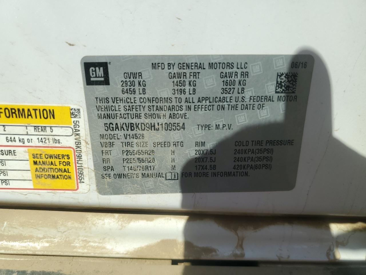 2017 Buick Enclave VIN: 5GAKVBKD9HJ109554 Lot: 67242395