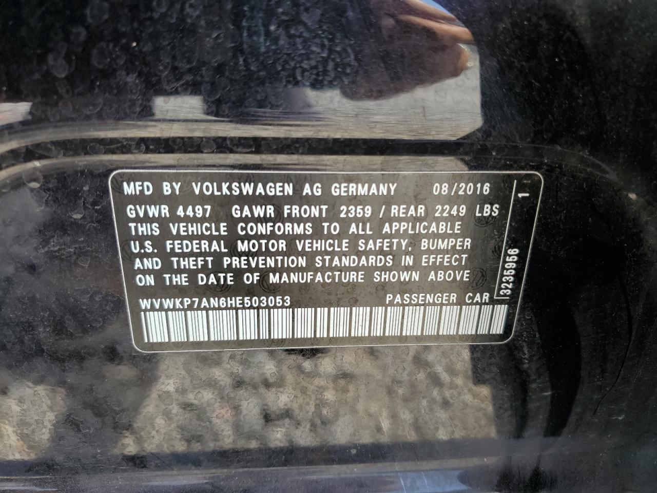 WVWKP7AN6HE503053 2017 Volkswagen Cc Sport