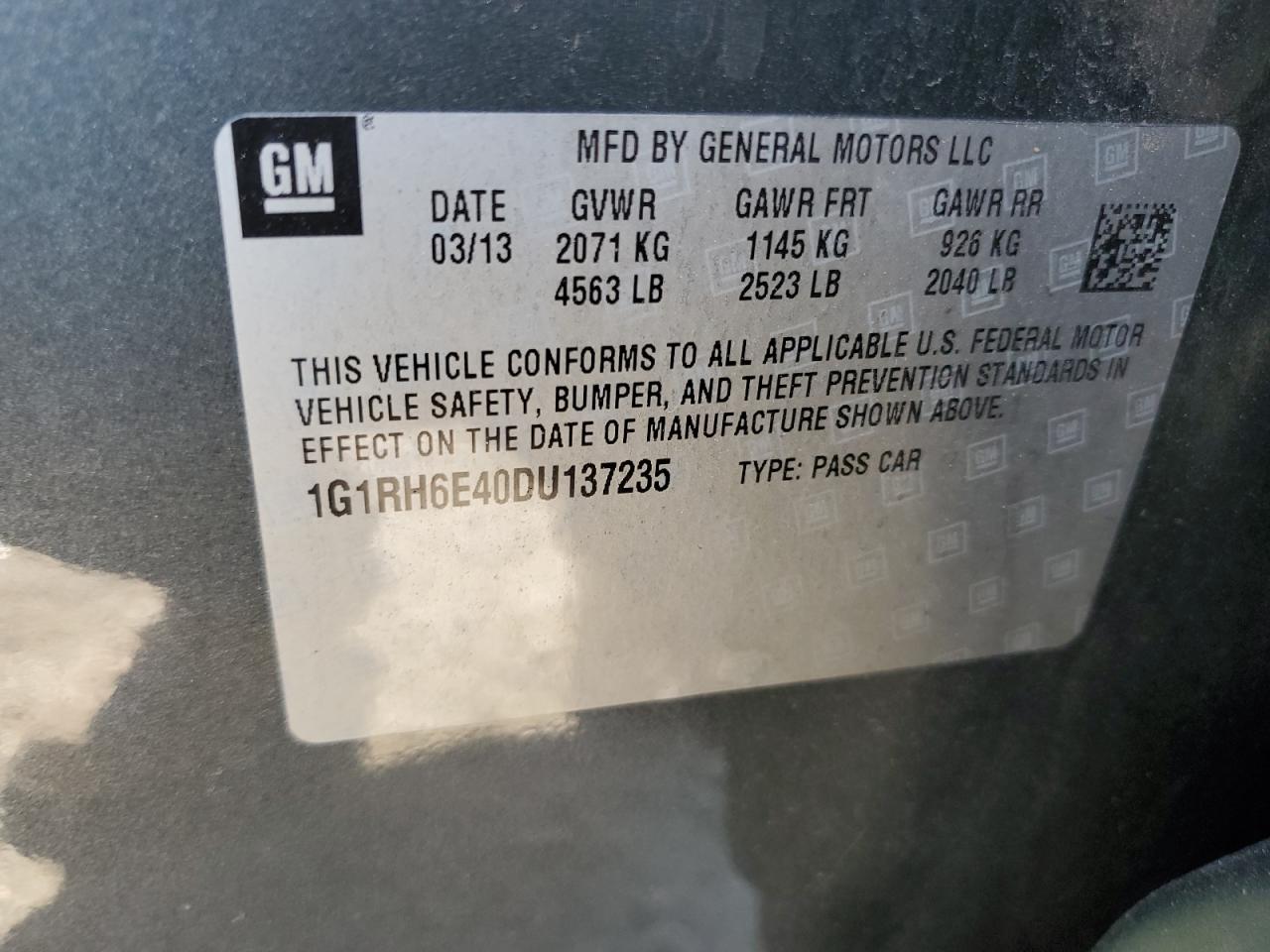 2013 Chevrolet Volt VIN: 1G1RH6E40DU137235 Lot: 68473615