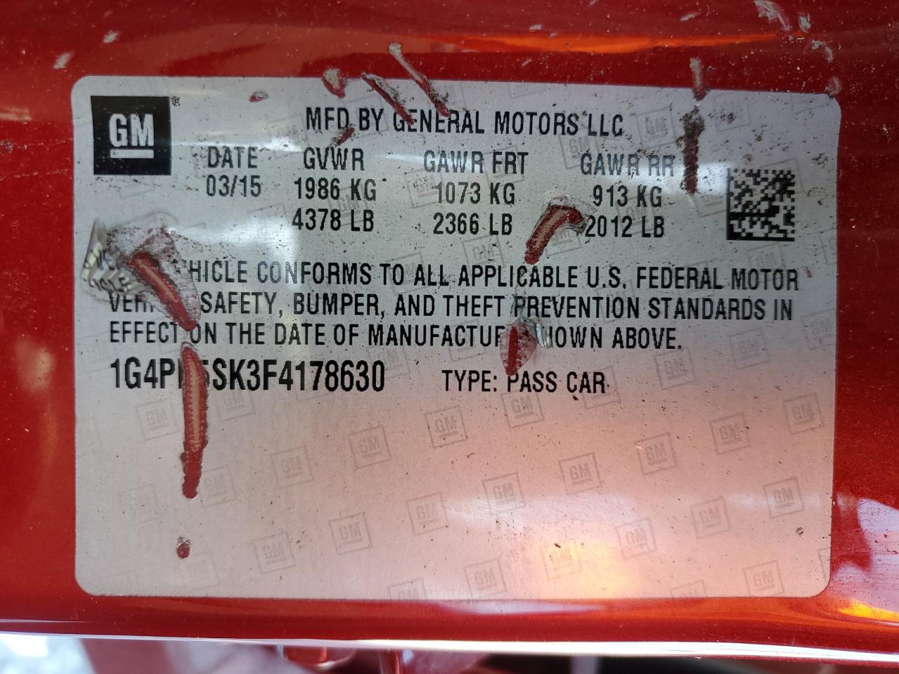 2015 Buick Verano Convenience VIN: 1G4PR5SK3F4178630 Lot: 67442395