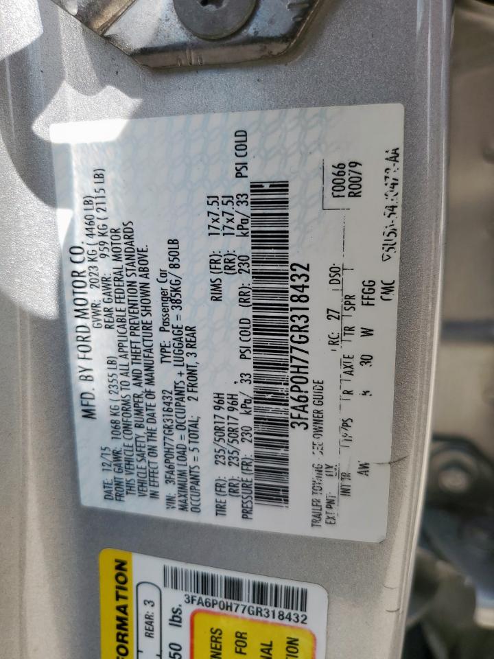 2016 Ford Fusion Se VIN: 3FA6P0H77GR318432 Lot: 69848925