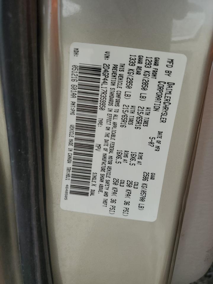 2007 Dodge Grand Caravan Sxt VIN: 2D4GP44L17R359950 Lot: 70015425