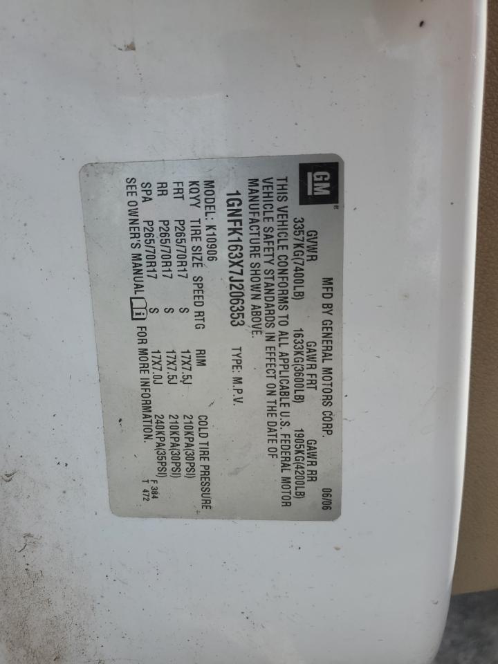 2007 Chevrolet Suburban K1500 VIN: 1GNFK163X7J206353 Lot: 67847255