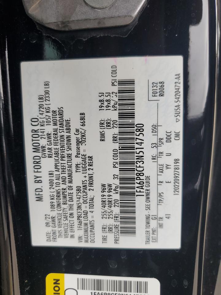 2022 Ford Mustang Gt VIN: 1FA6P8CF3N5147580 Lot: 70026385