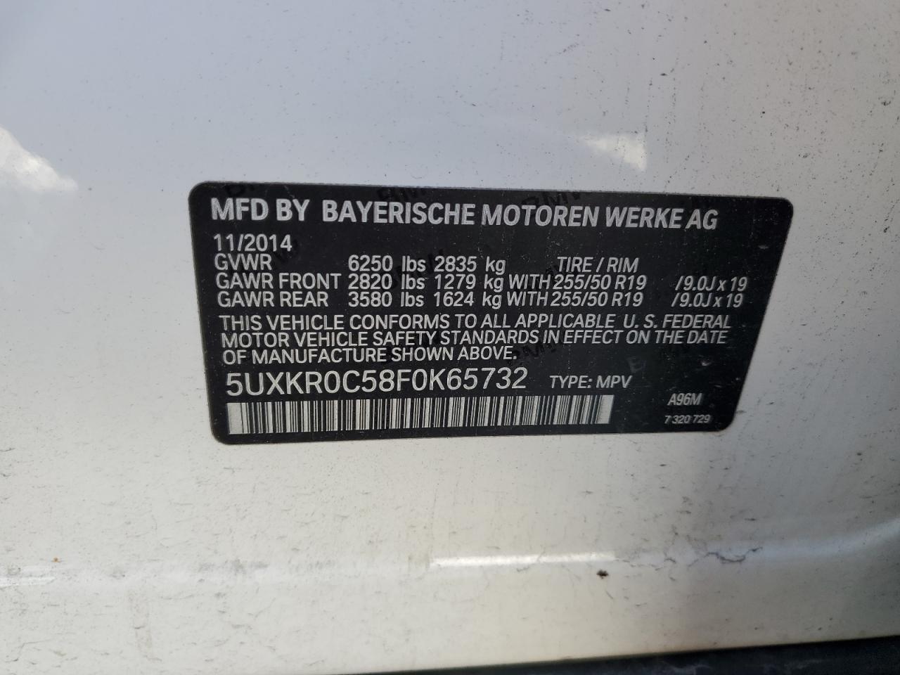 2015 BMW X5 xDrive35I VIN: 5UXKR0C58F0K65732 Lot: 69385265
