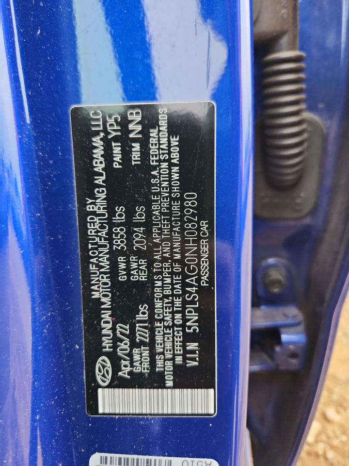 2022 Hyundai Elantra Sel VIN: 5NPLS4AG0NH082980 Lot: 69691455