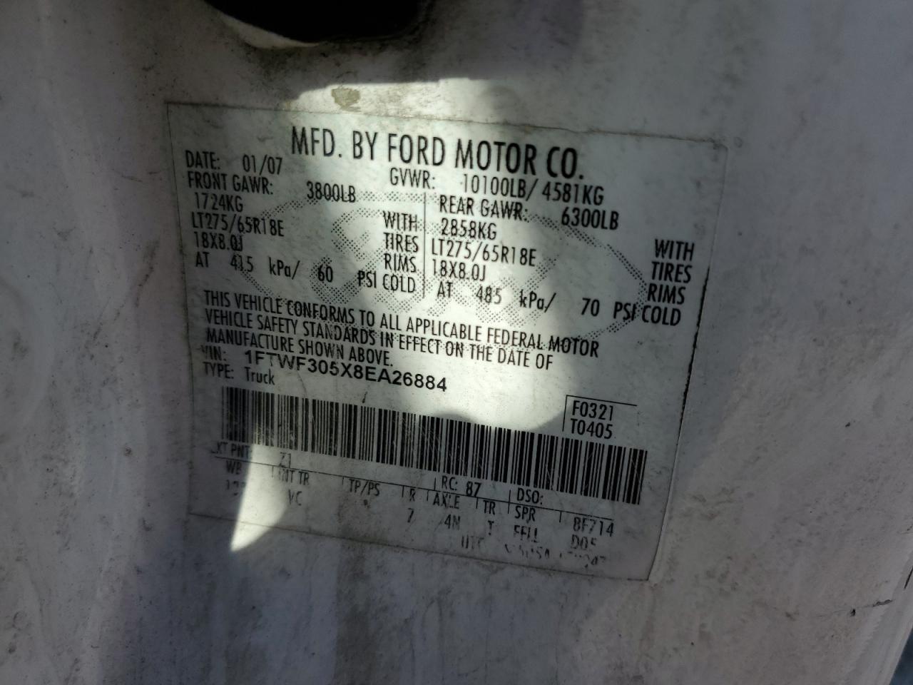 2008 Ford F350 Srw Super Duty VIN: 1FTWF305X8EA26884 Lot: 62934675