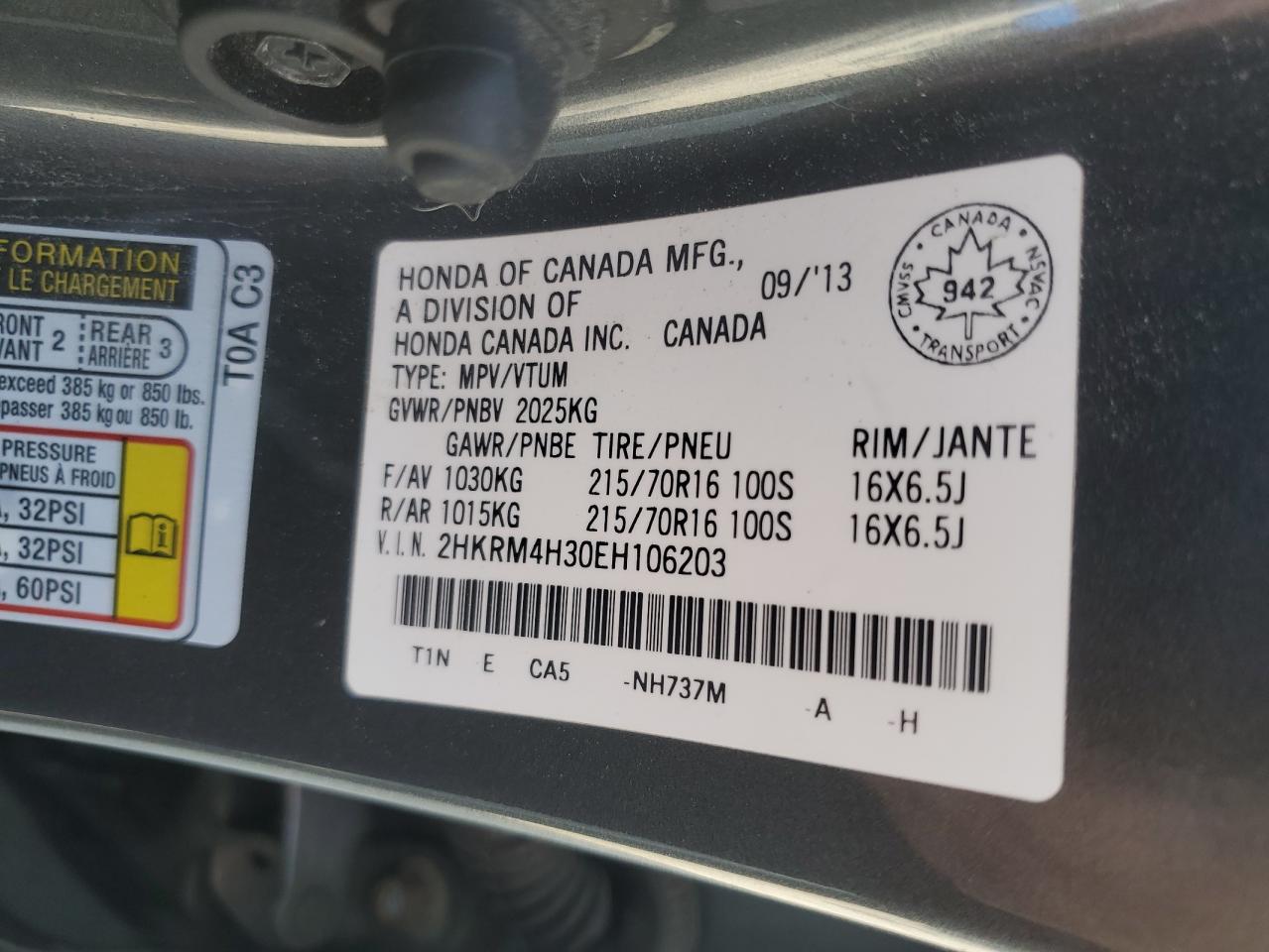 2014 Honda Cr-V Lx VIN: 2HKRM4H30EH106203 Lot: 67744385