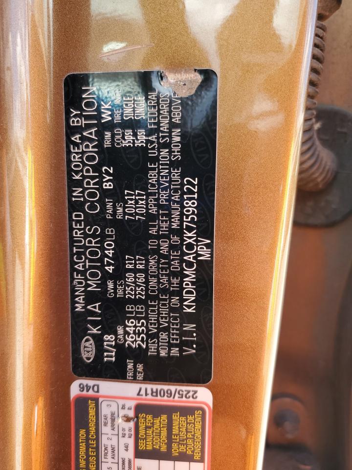 2019 Kia Sportage Lx VIN: KNDPMCACXK7598122 Lot: 70079905