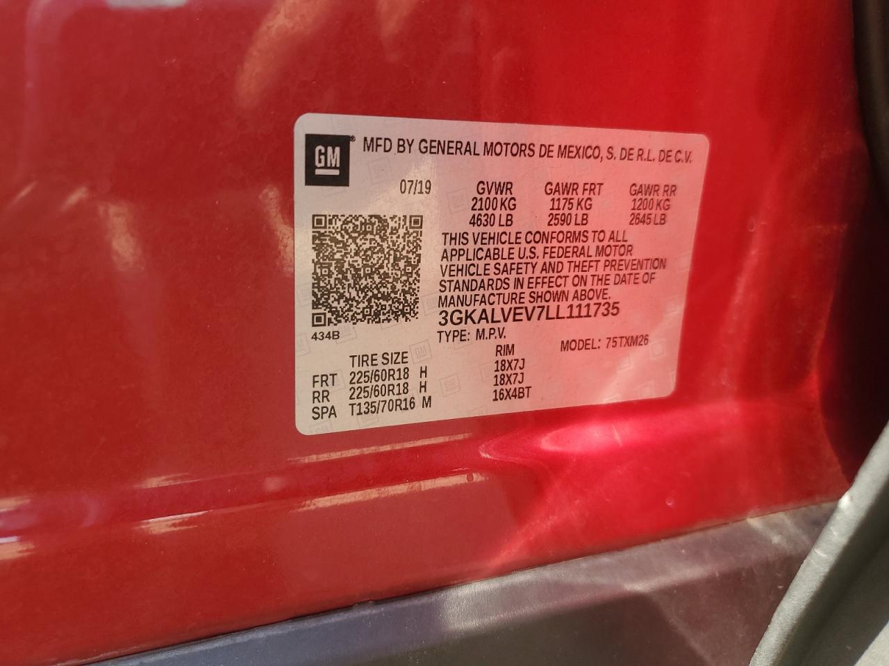 2020 GMC Terrain Slt VIN: 3GKALVEV7LL111735 Lot: 67172145