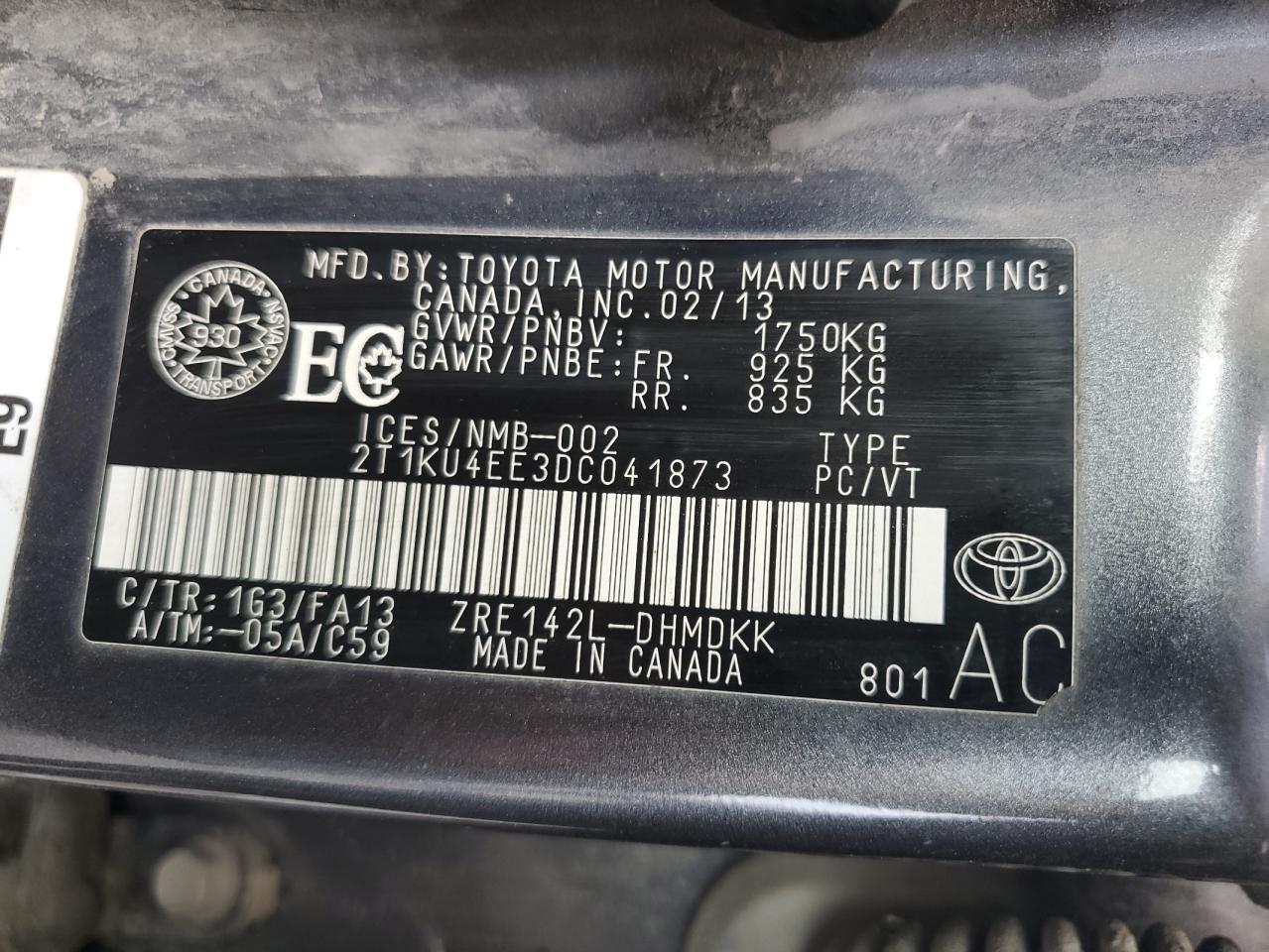 2013 Toyota Corolla Matrix VIN: 2T1KU4EE3DC041873 Lot: 70257155