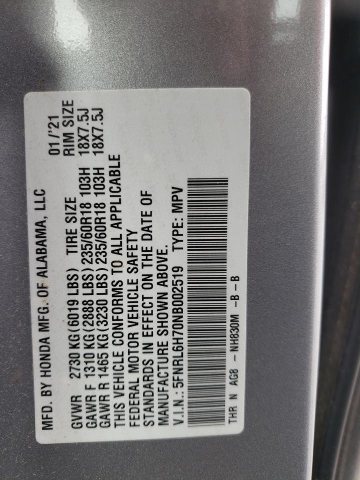 2022 Honda Odyssey Exl VIN: 5FNRL6H70NB002519 Lot: 67990395