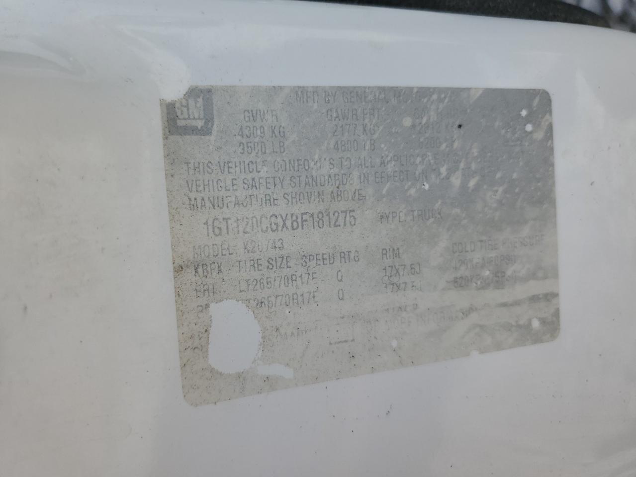 2011 GMC Sierra K2500 Sle VIN: 1GT120CGXBF181275 Lot: 68382065