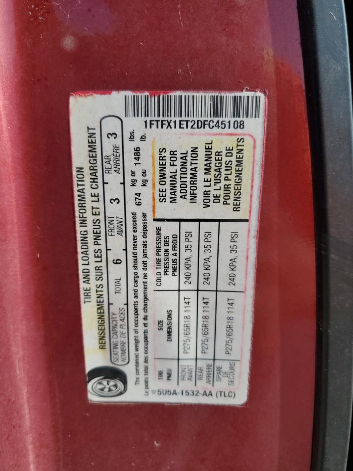 2013 Ford F150 Super Cab VIN: 1FTFX1ET2DFC45108 Lot: 67604575