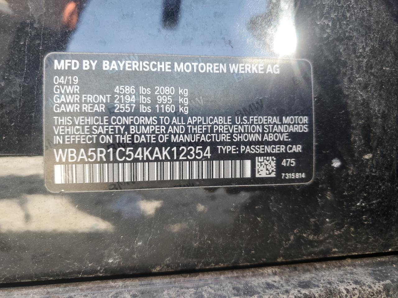 2019 BMW 330I VIN: WBA5R1C54KA12354 Lot: 70646845