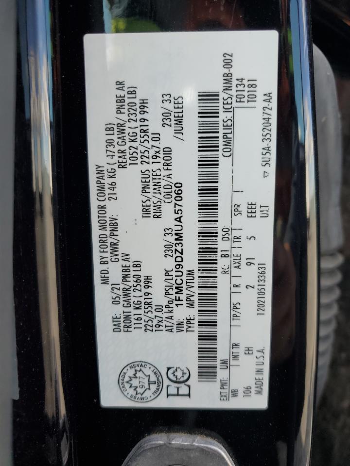 2021 Ford Escape Titanium VIN: 1FMCU9DZ3MUA57060 Lot: 70669475