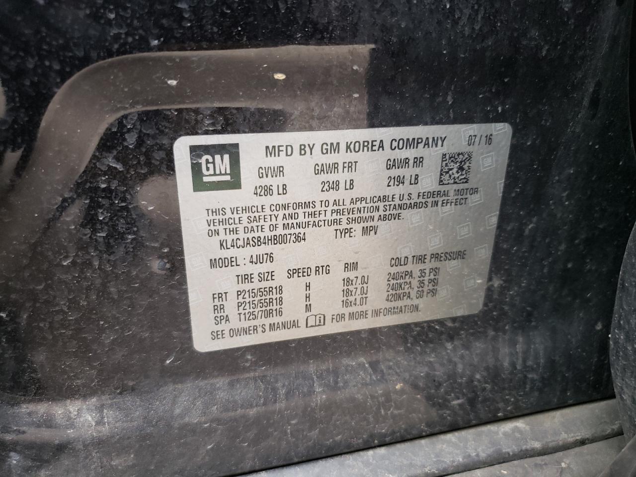 2017 Buick Encore Preferred VIN: KL4CJASB4HB007364 Lot: 69222035