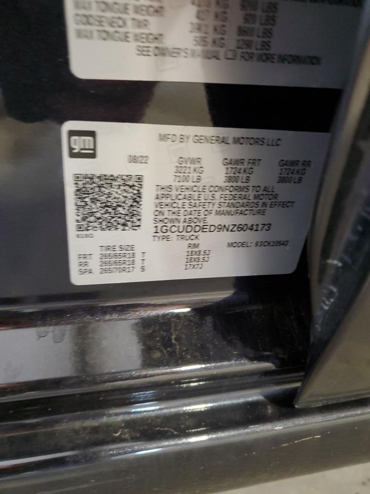 2022 Chevrolet Silverado K1500 Lt VIN: 1GCUDDED9NZ604173 Lot: 69615815