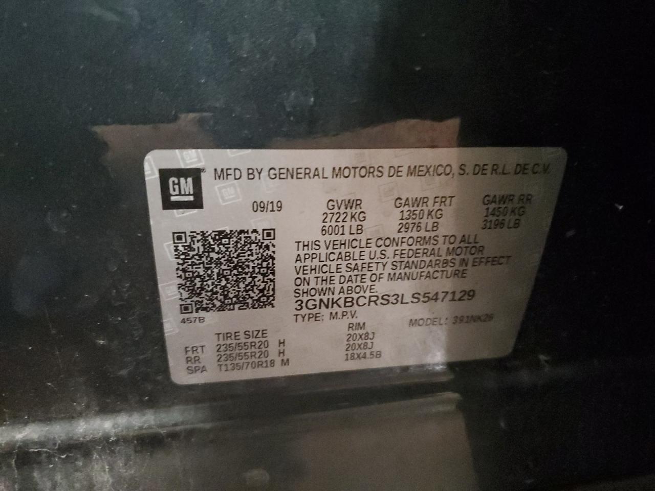 2020 Chevrolet Blazer 2Lt VIN: 3GNKBCRS3LS547129 Lot: 67721335