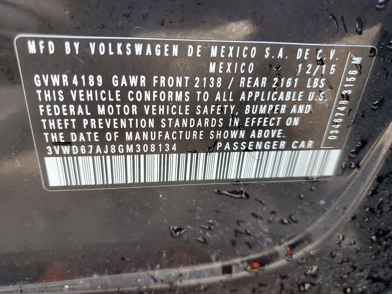 2016 Volkswagen Jetta Se VIN: 3VWD67AJ8GM308134 Lot: 70318355