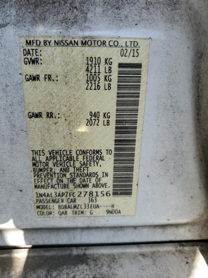 2015 Nissan Altima 2.5 VIN: 1N4AL3AP7FC278156 Lot: 70185625