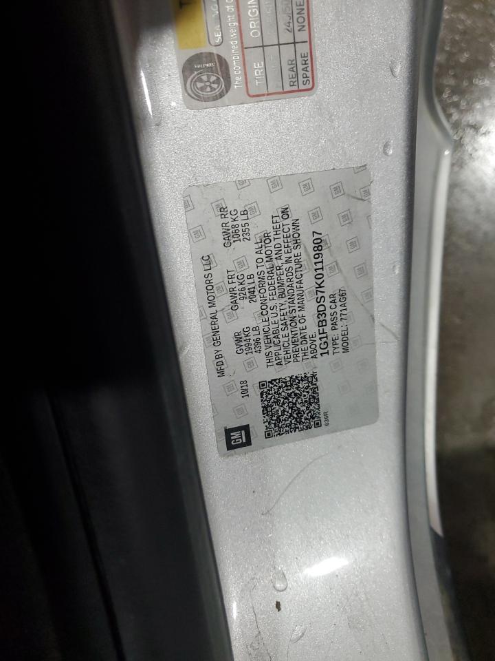 2019 Chevrolet Camaro Ls VIN: 1G1FB3DS7K0119807 Lot: 70088195