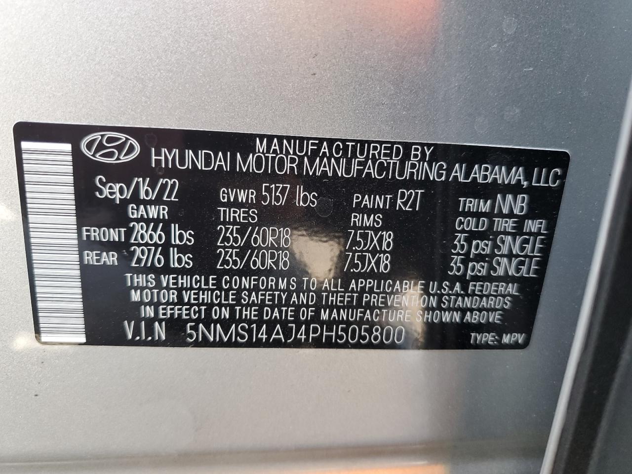 2023 Hyundai Santa Fe Se VIN: 5NMS14AJ4PH505800 Lot: 71064905