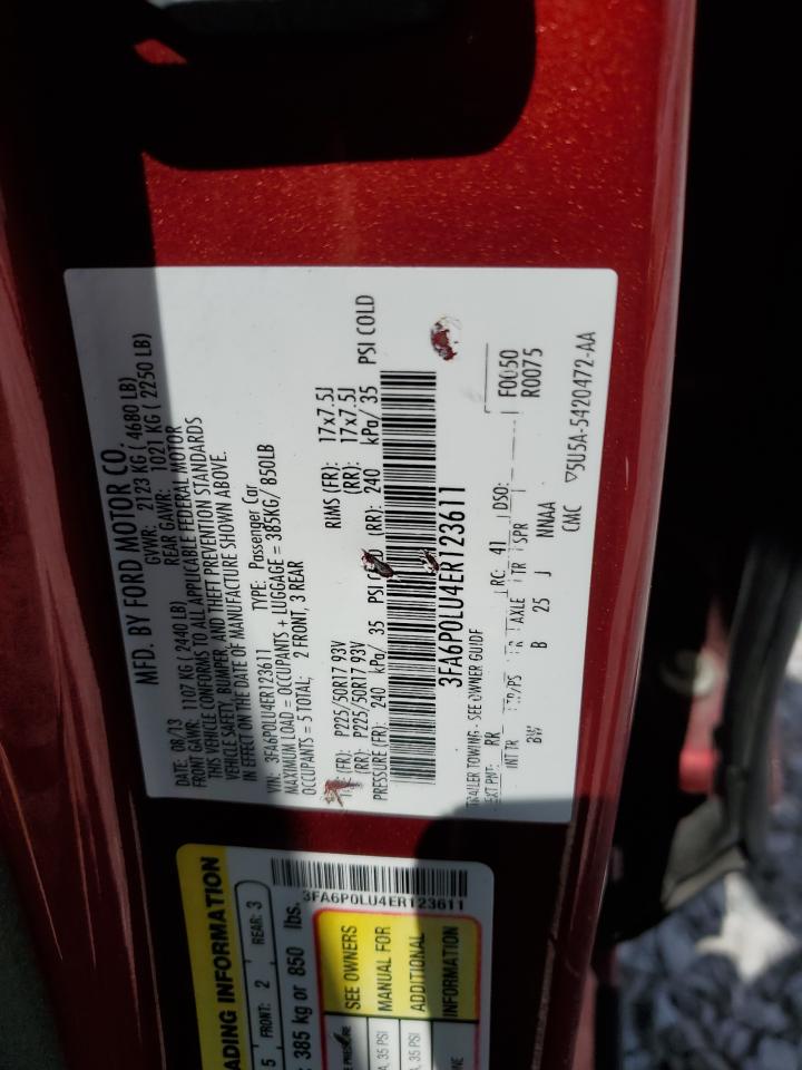 2014 Ford Fusion Se Hybrid VIN: 3FA6P0LU4ER123611 Lot: 69556805