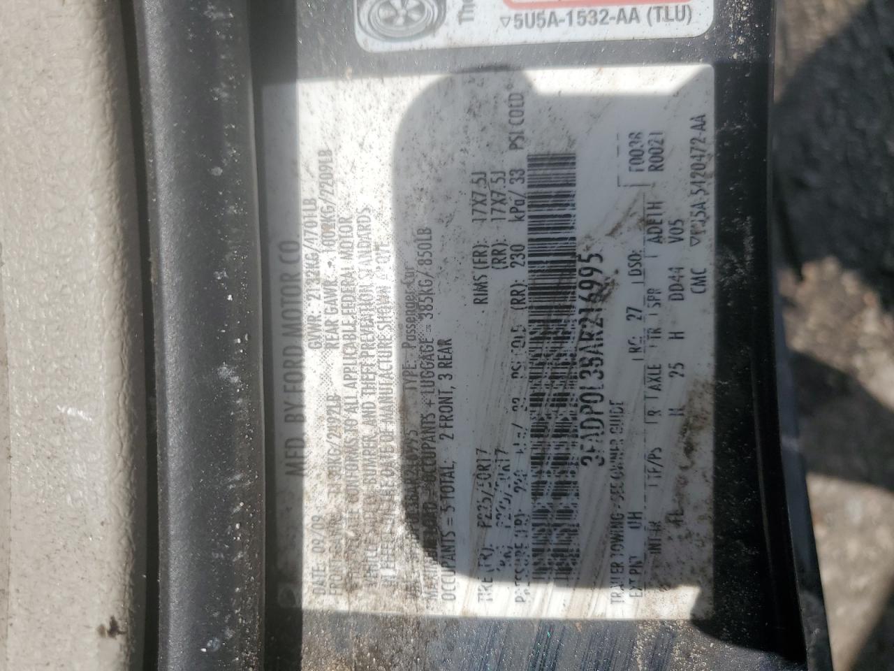 2010 Ford Fusion Hybrid VIN: 3FADP0L38AR216995 Lot: 68502825