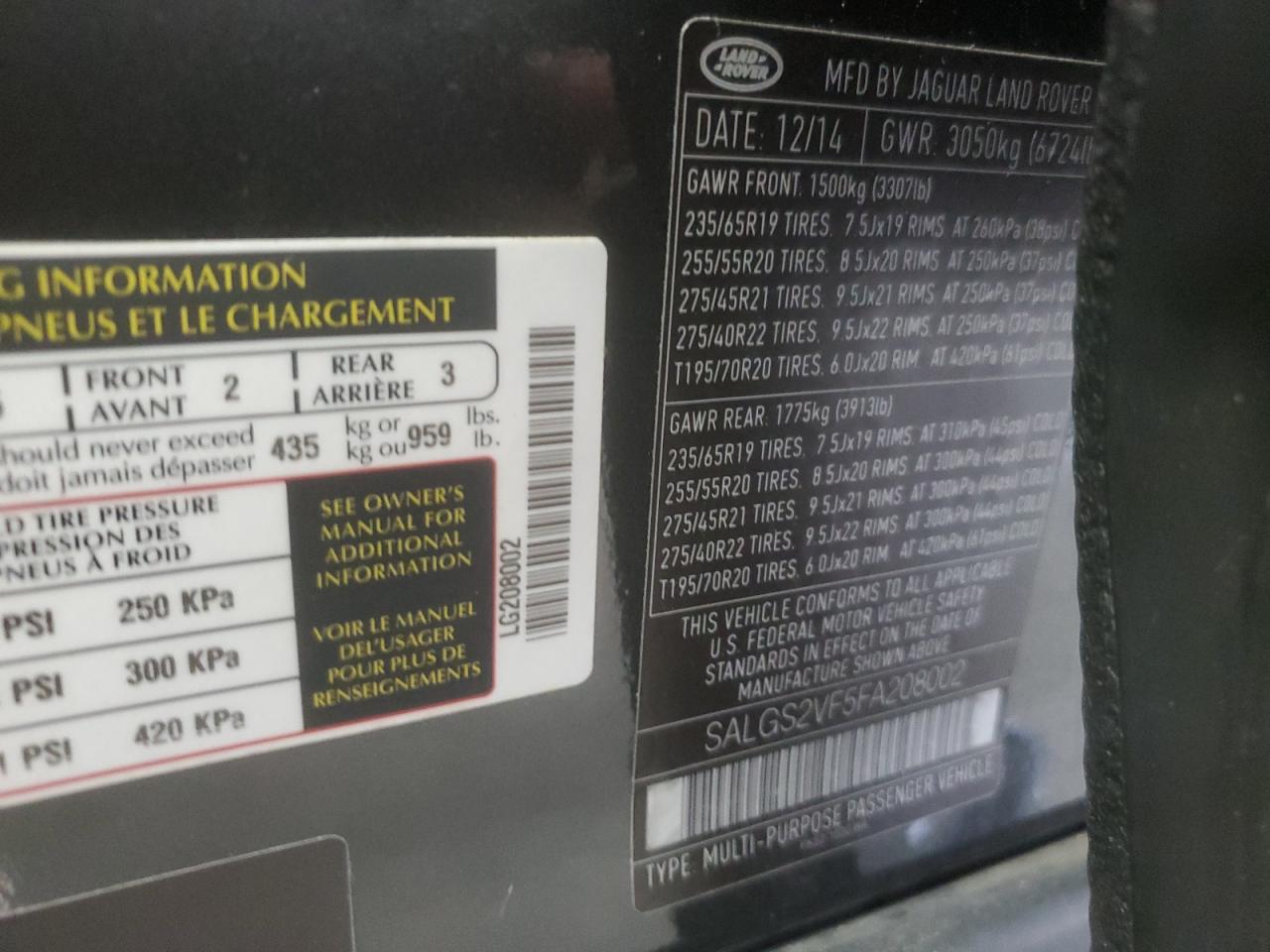 2015 Land Rover Range Rover Hse VIN: SALGS2VF5FA208002 Lot: 68918655