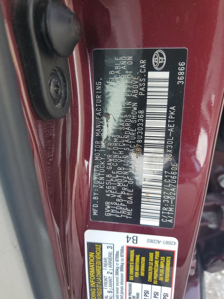 2008 Toyota Avalon Xl VIN: 4T1BK36B78U303368 Lot: 69240745