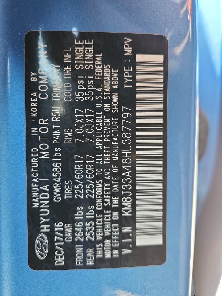 2017 Hyundai Tucson Limited VIN: KM8J33A48HU387797 Lot: 66618545