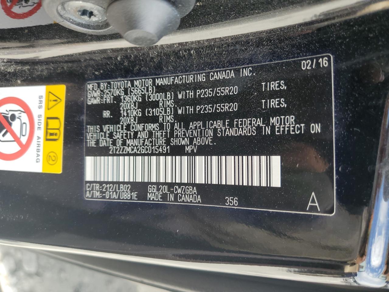 2016 Lexus Rx 350 VIN: 2T2ZZMCA2GC015491 Lot: 68282325