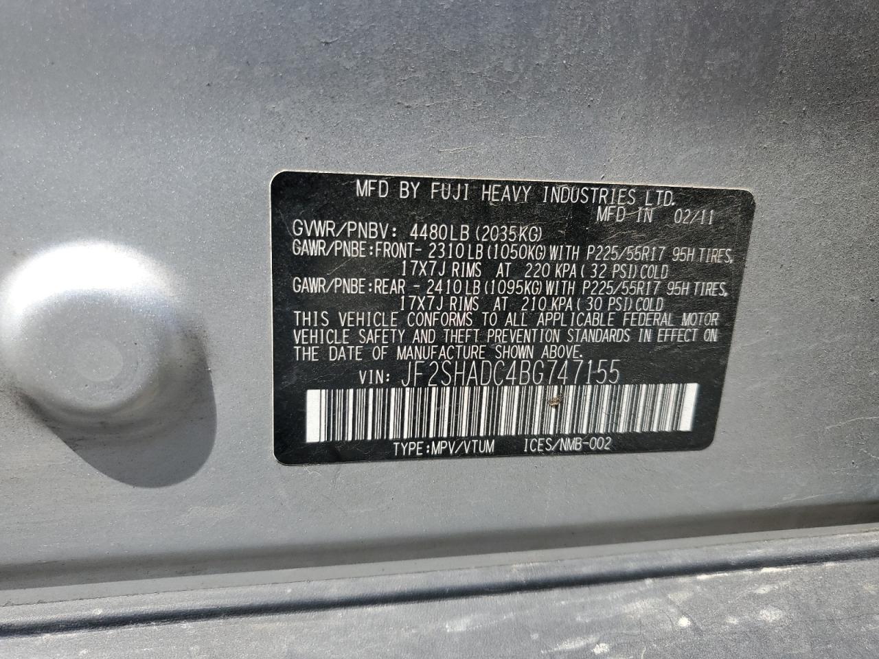 2011 Subaru Forester 2.5X Premium VIN: JF2SHADC4BG747155 Lot: 70960365