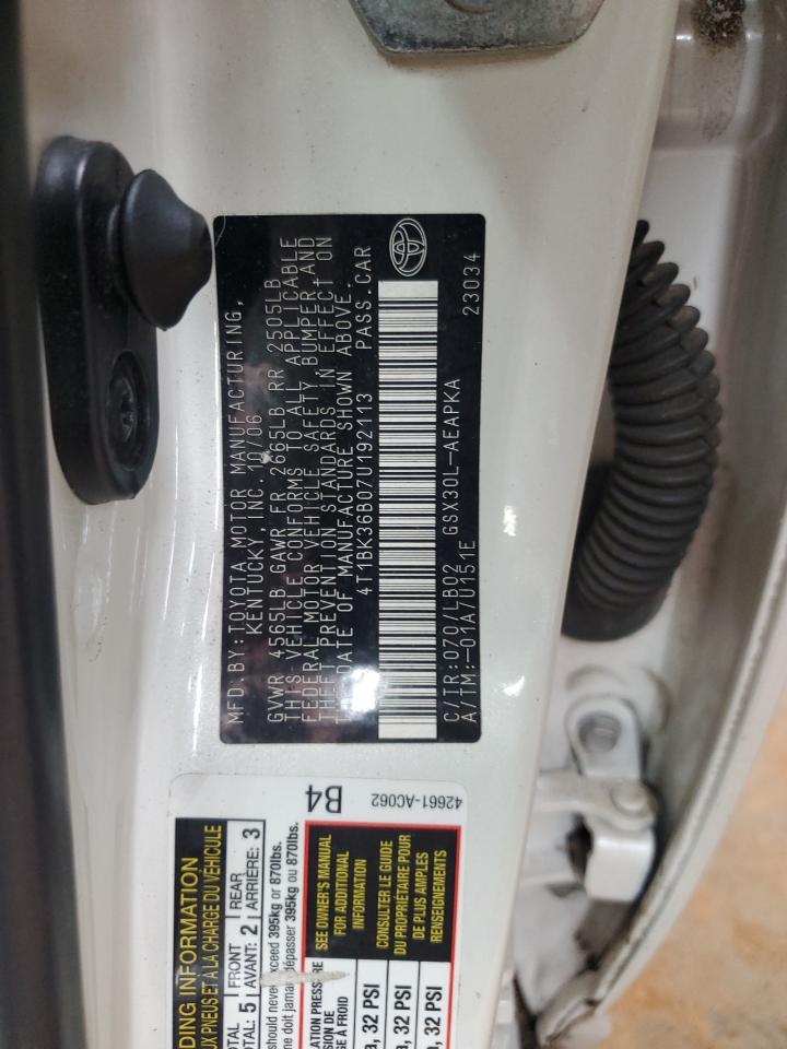 2007 Toyota Avalon Xl VIN: 4T1BK36B07U192113 Lot: 69997685