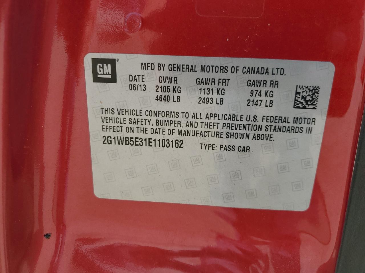 2014 Chevrolet Impala Limited Lt VIN: 2G1WB5E31E1103162 Lot: 69644915