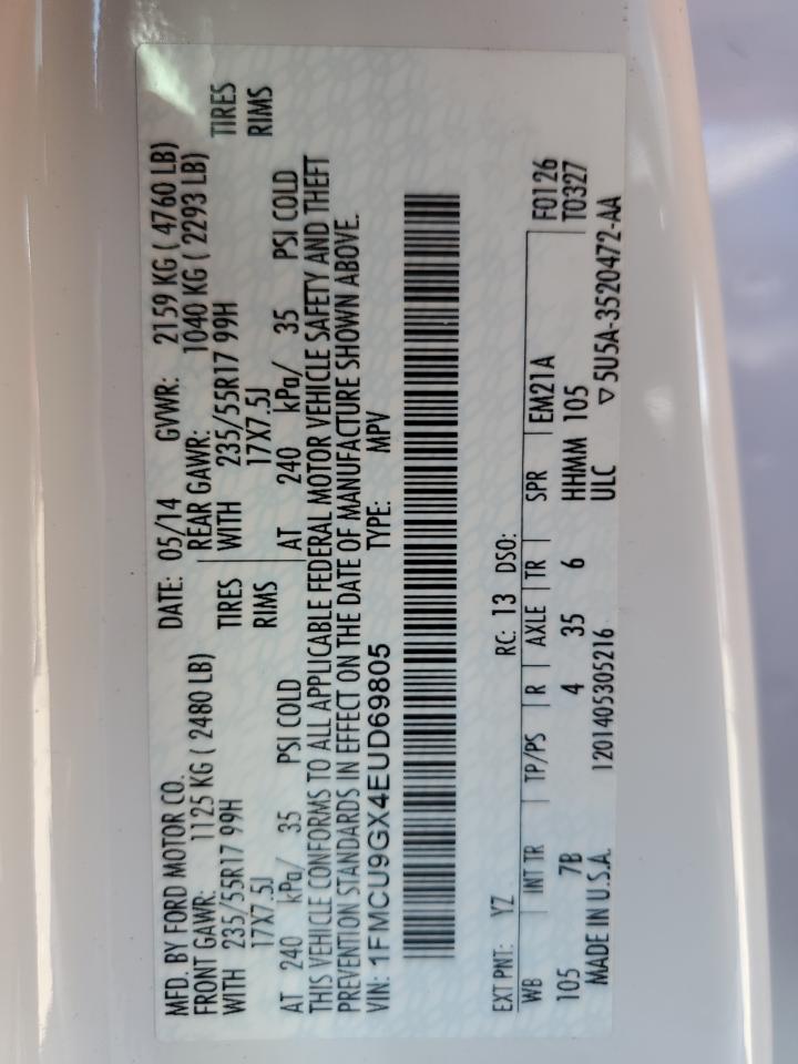 2014 Ford Escape Se VIN: 1FMCU9GX4EUD69805 Lot: 60187225